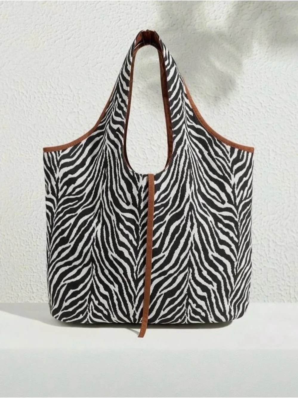 Zebra Print Tote Bag with Brown Trim - Women's Fashion Bag